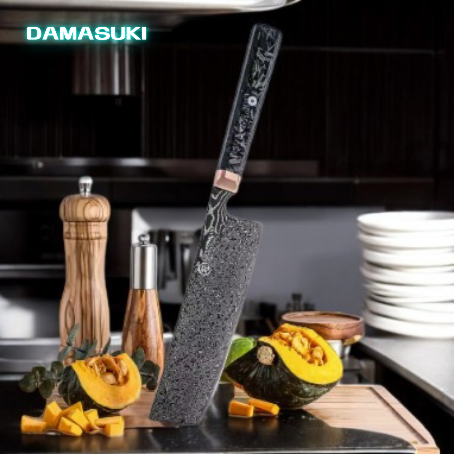 Couteau de cuisine Nakiri 170mm acier damassé 67 couches - Noir