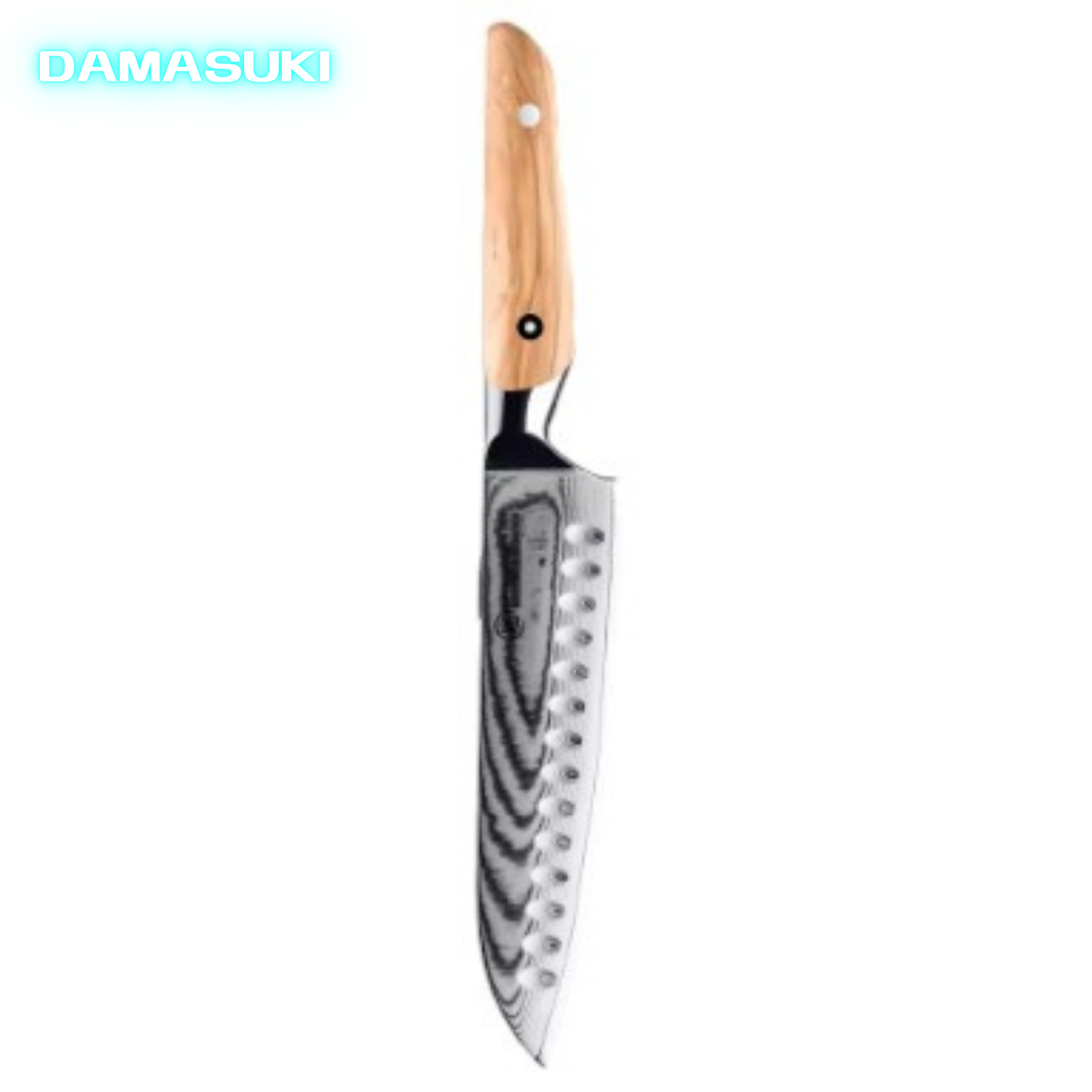 Couteau de cuisine Santoku 188mm acier damassé 67 couches - Bois d'Olivier