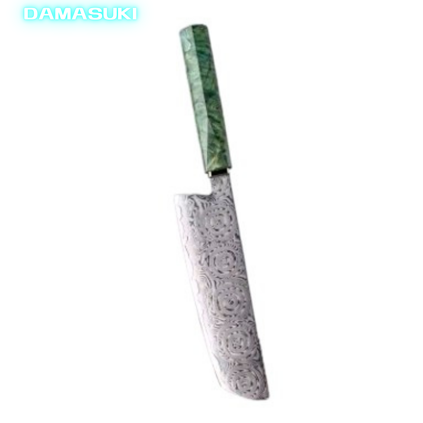 Couteau de cuisine Nakiri 181mm acier damassé 67 couches - Vert