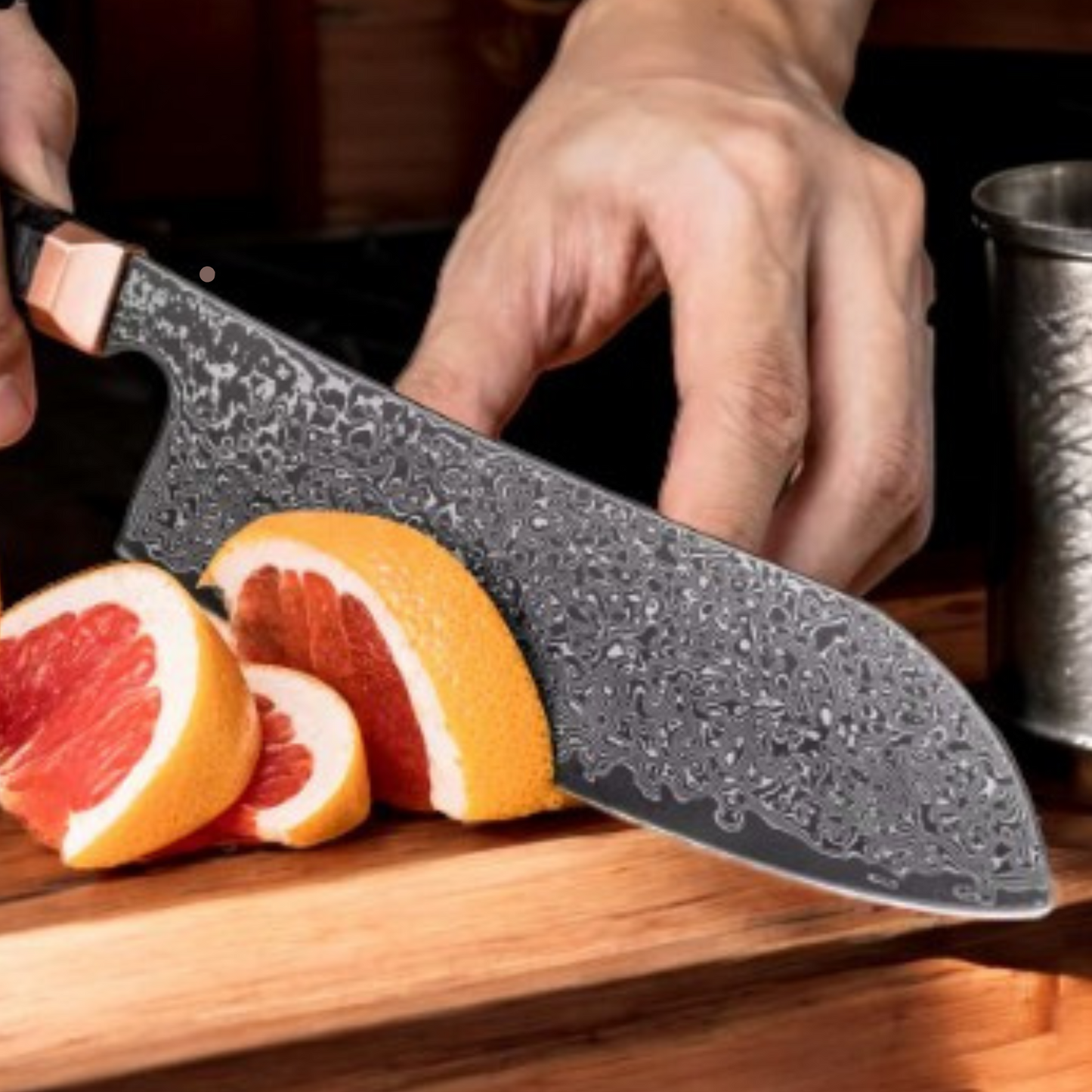 Couteau de cuisine Santoku 173mm acier damassé 67 couches - Noir